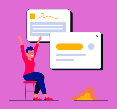 Salon owner celebrating with booking UI